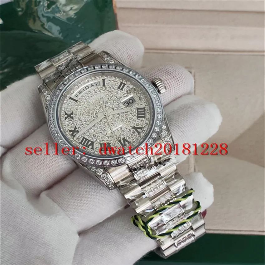 Sälj Luxury Unisex Fashion Watches 36 MM 118346 Day Date President Roman Dial Asia Automatic Mechanical Unisex Platinum Diamon191J