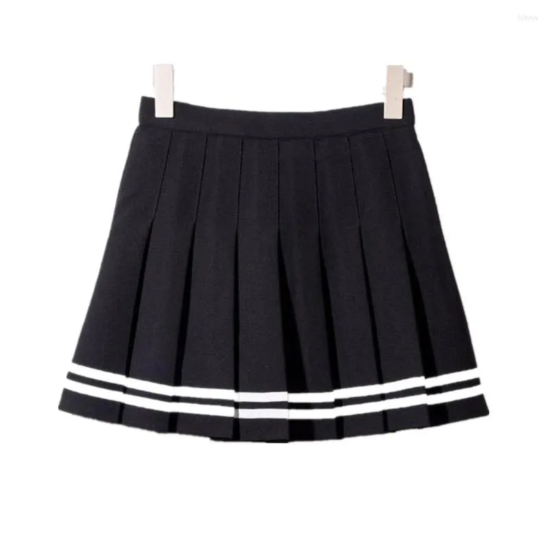 Skirts Gothic Sweet Women Pleated Skirt Fashion Striped Mini High Waist Chic Kawaii Summer Casual Ladies Black