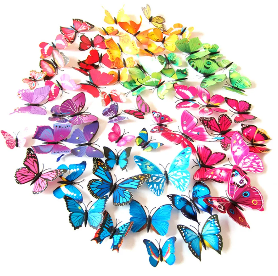 The latest 3D Decorative Stickers three-dimensional simulation butterfly wall sticker refrigerator many colors to choose support custom logo