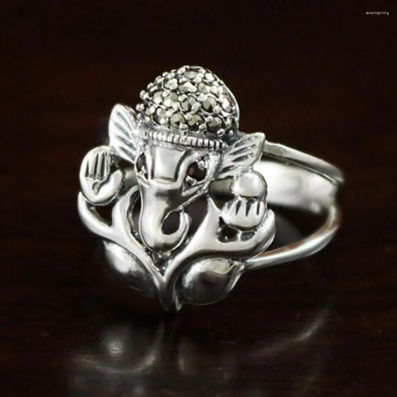 Cluster Rings 2023 Real Solid S925 Pure Silver Ring Woman Thailand Elephant Trunk God Of Wealth Maxi Stone Thai