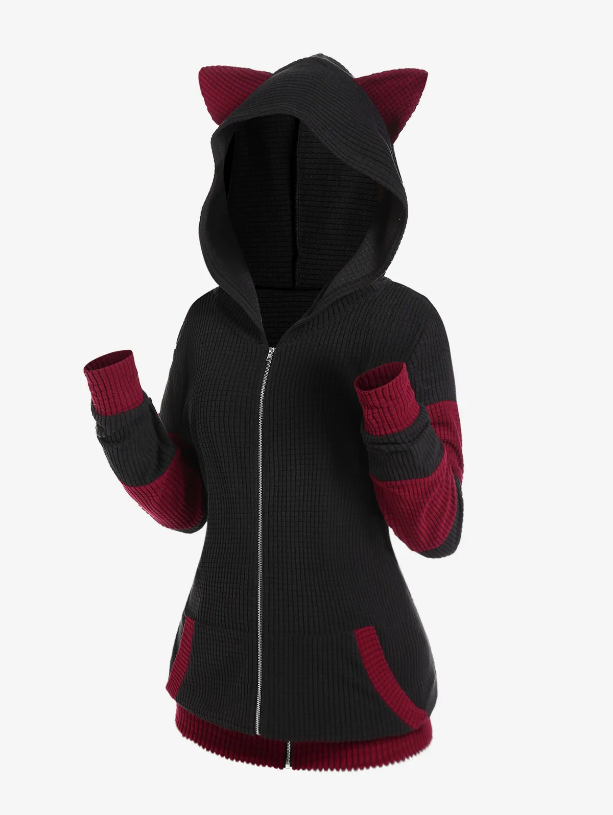 Cute Cat Ear Hooded Jacket Colorblock Design Ribbed Zipper Warm Outwear For Women In Fall Winter From Zhi02 17.68 DHgate.Com