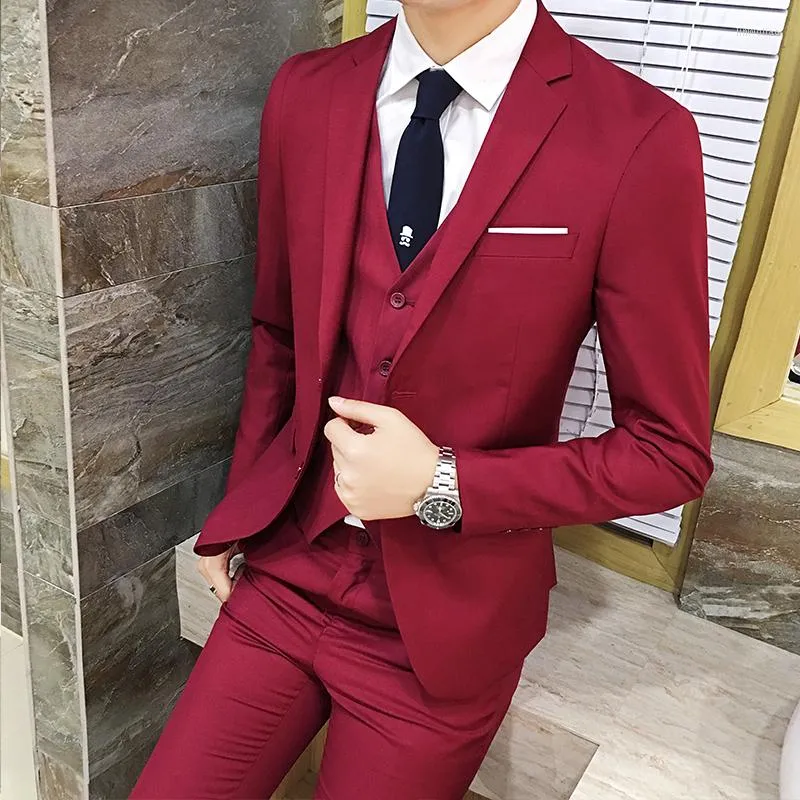 Herenpakken 3 -delige set / Men's Solid Color Slim Suit jas Fashion Business professioneel werkkleding Banquet trouwjurk