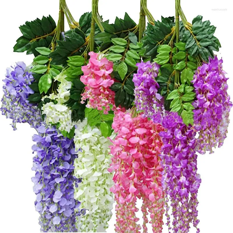 Dekorativa blommor 12st konstgjorda wisteria blomma falsk vinrans kransbåge hängande girland bröllop hem trädgård vägg dekoration