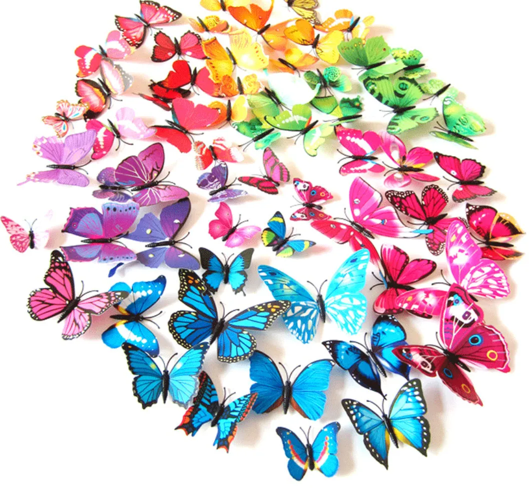 De nieuwste vlinder decoratieve stickers muurpasta pvc waterdicht vochtbestendig behang zelfklevend veel kleuren om ondersteuning op maat logo te kiezen
