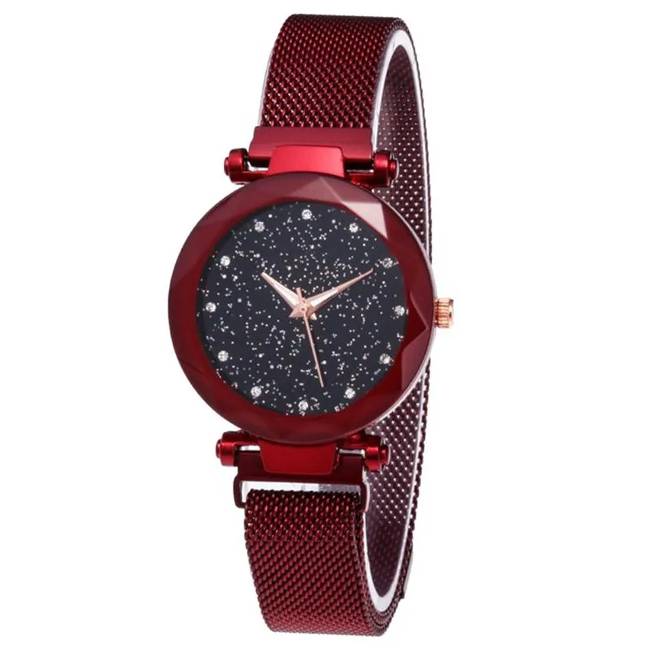 Star Dial Business Shiny verstelbare magnetische clasp mesh band elektronische geschenken casual analoge vrouwen kijken batterij -aangedreven polshorloge208G