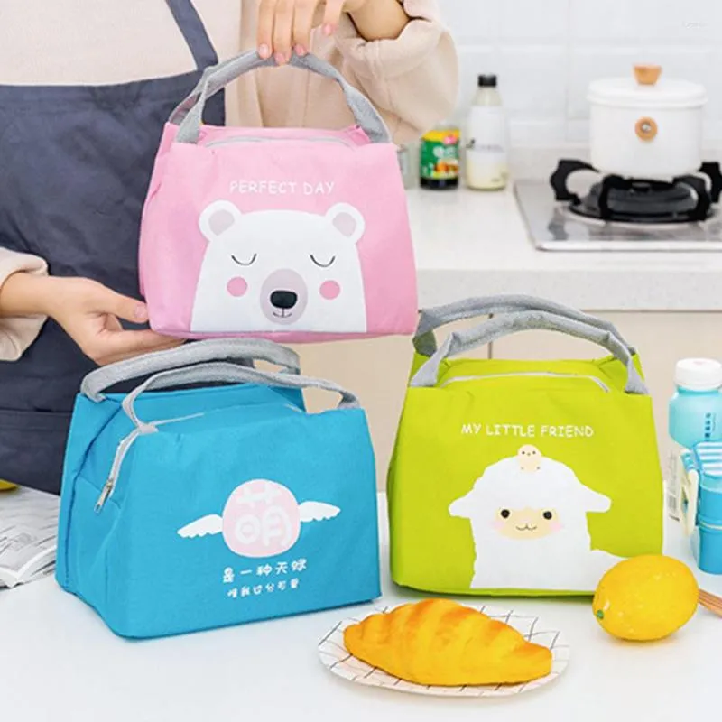 Servis uppsättningar tecknade söta lunchpåsar för kvinnor tjej barn barn termisk isolerad låda på picknickpåse mjölkflaska påse handväska