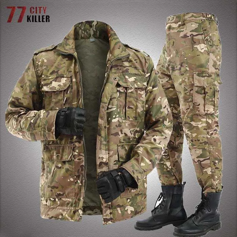 Outdoor Jackets Hoodies Men's Spring Summer Tactical Thin Outdoor Camouflage Suit Jacket Pant Black Python Wear-resistant Overalls Militar Soldier Sets 0104