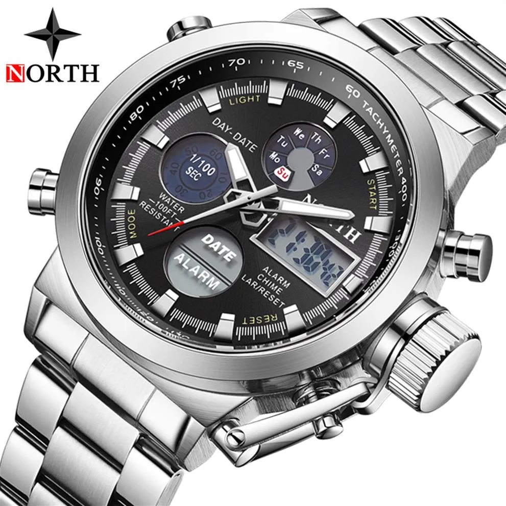 Mężczyźni zegarki zegarek wojskowy Mężczyźni LED Digital Dual Display Wodoodporne zegarki sportowe stalowy pasek skórzany zegar kwarcowy Relogio Mas220o