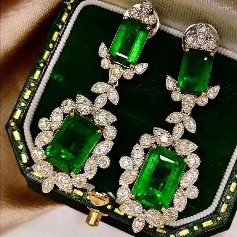 Boucles d'oreilles pendantes Vintage grand cristal vert pour femmes accessoires de fête de mariage de luxe bijoux de noël à la mode femme KAE047