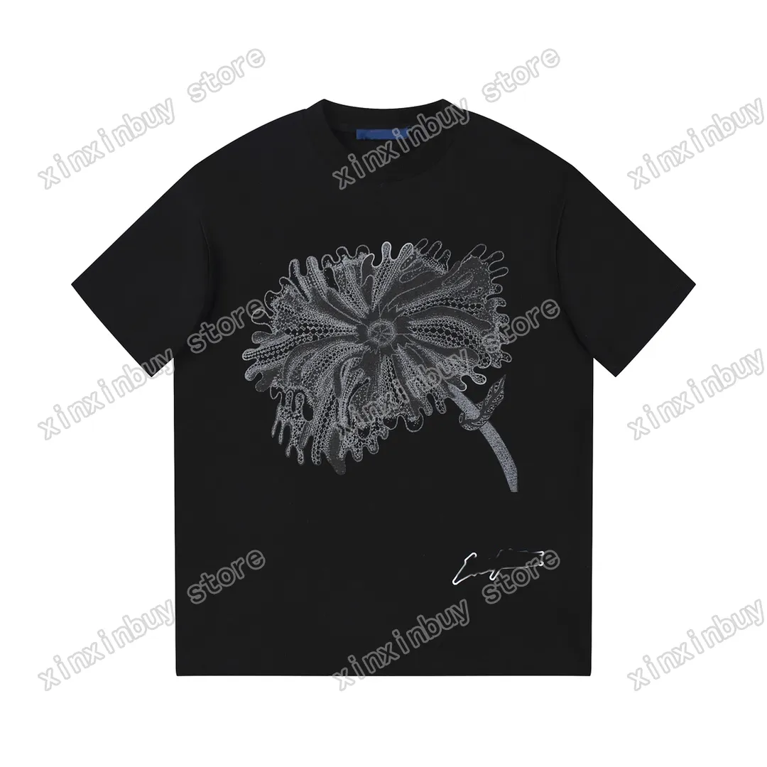 Xinxinbuy Hommes Designer Tee T-shirt Paris Fleurs Lettres Imprimer Jacquard Manches Courtes Coton Femmes Blanc Noir Gris XS-2XL