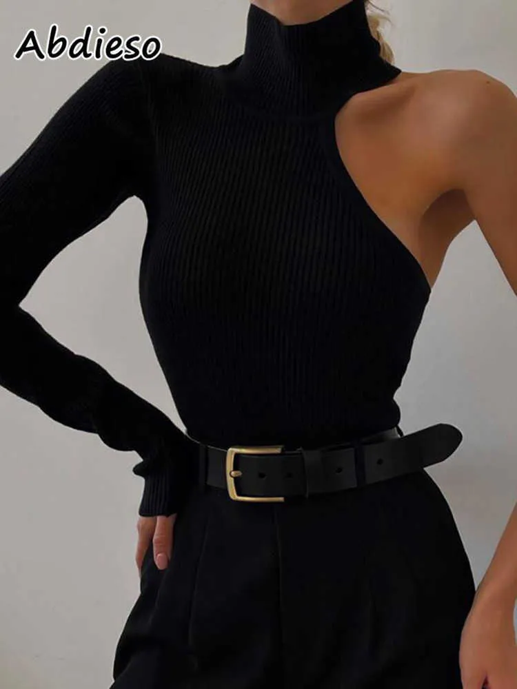 Kvinnors t-shirt Abdieso 2022 Turtleneck långärmad bodycon bodysuit för kvinnor hösten mager grundläggande avslappnade ribbade kroppstoppar sexiga bodysuits svart t230104