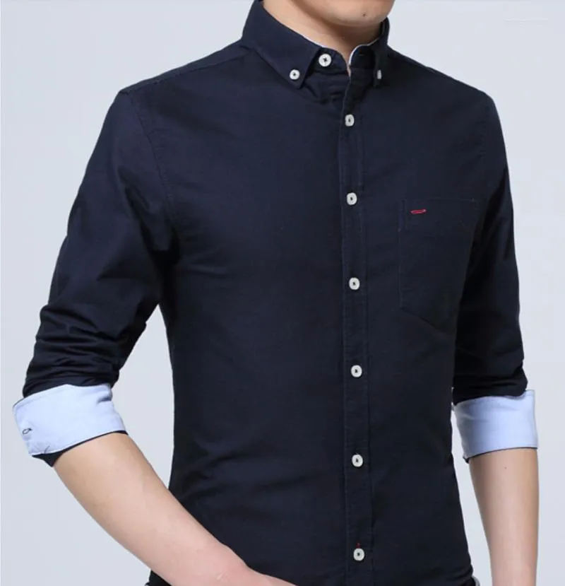 남자 캐주얼 셔츠 순수면 옥스포드 줄무늬 긴 소매 자수 로고 디자인 패션 실크 남자 셔츠