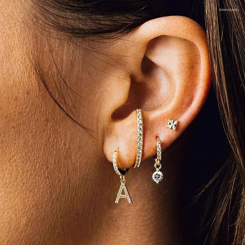 Boucles d'oreilles pendantes lettres initiales A-Z goutte pour les femmes couleur or Alphabet nom cerceau femmes Piercing Cartilage boucle d'oreille bijoux