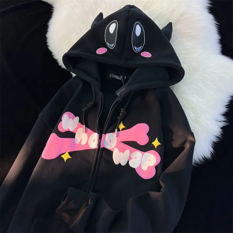 DHgate.com:Y2K Kawaii Womens Anime Zip-Up Hoodies: Loose