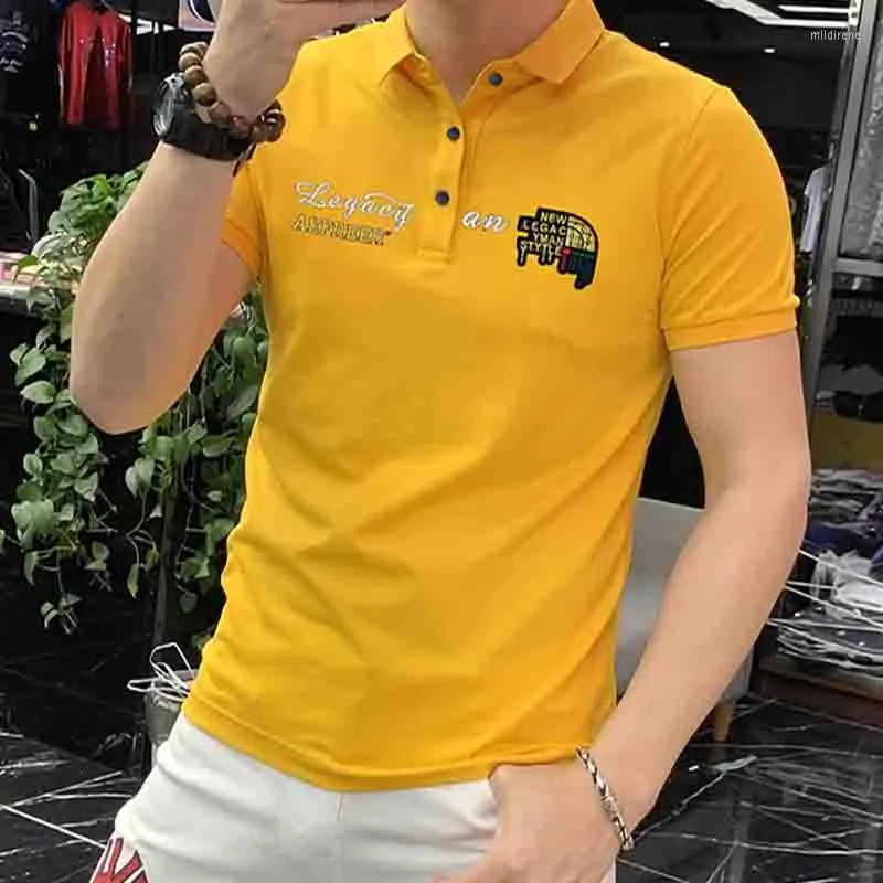 Polos pour hommes Polo pour hommes Couleur unie Lettres brodées T-shirt à manches courtes Confortable Respirant Été 2023 Mode Homme Vêtements