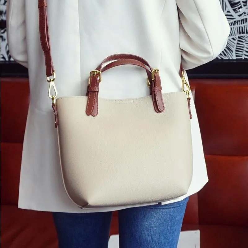 Evening Bags 2023 Winter Beige Composite Bucket Tote Bag Large Togo Cowhide Leather Women's Handbag High Quality Shoulder