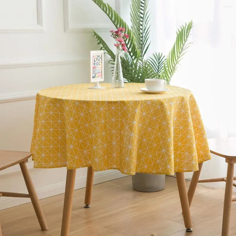 Tkanina stołowa żółta geometryczna obrus okrągła bawełna i lniane drukowanie nowoczesne proste drape