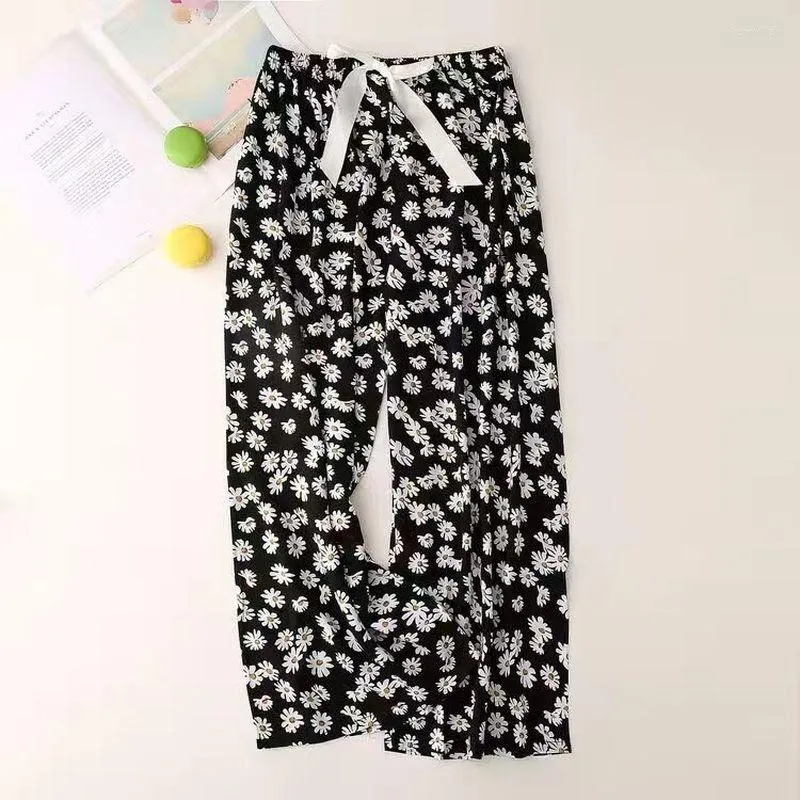 Calça feminina de roupas de dormir com calças femininas para casa short shorts de verão estampado com pernas largas calças de calça do sono