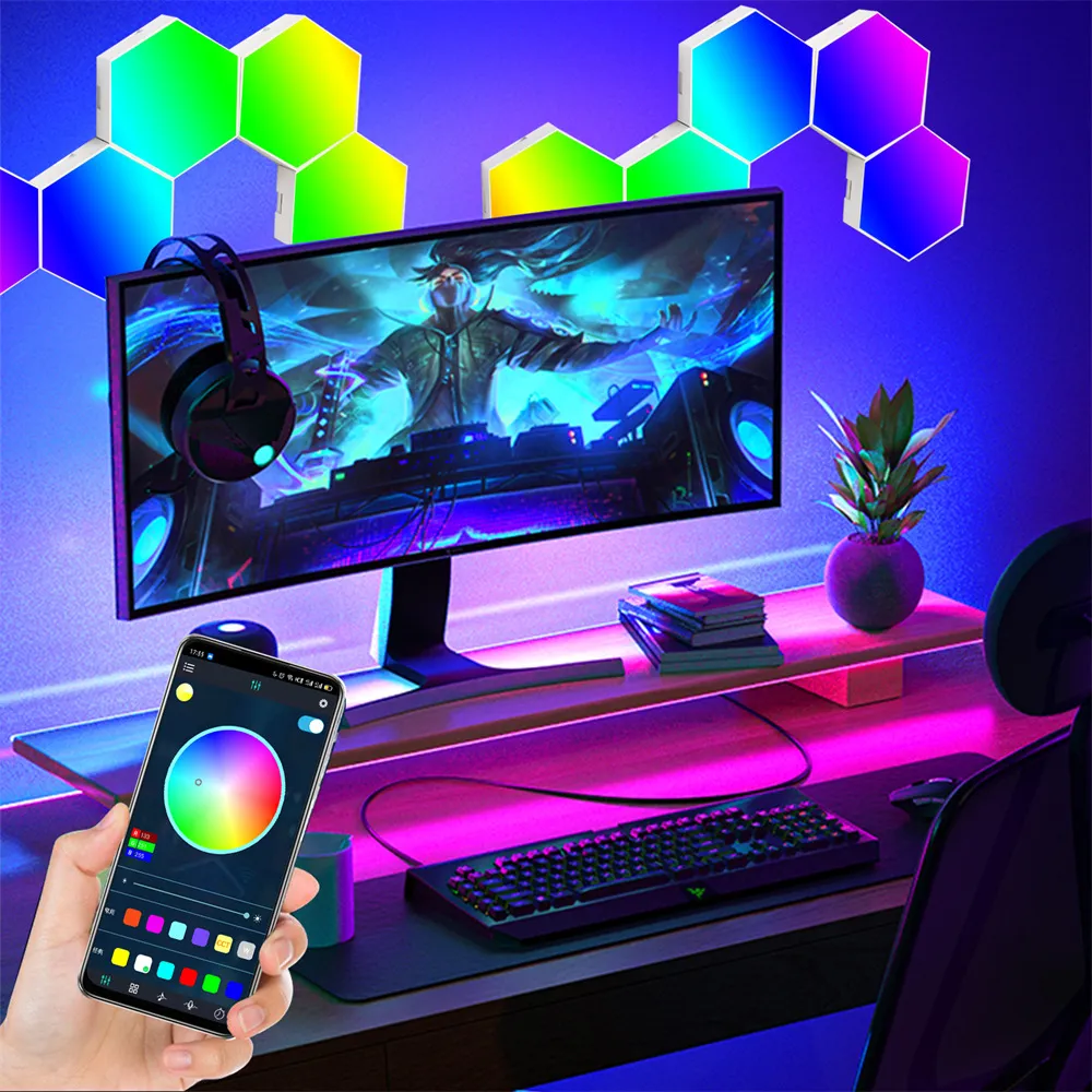 8 Pack Hexagon Light Panels - Smart Rgb Hexagon Led Lights Wall Lights With  App & Remote Control Cool Music Sync Gaming Lights Tile Light For Living R