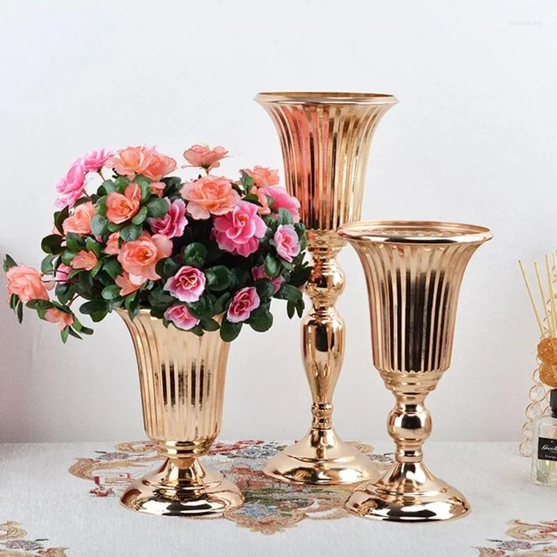 Vases Luxury Golden Flower Vase Home Desktop Crafts Flowers Ornament Arrangement Decoration Wedding Party Table Rack