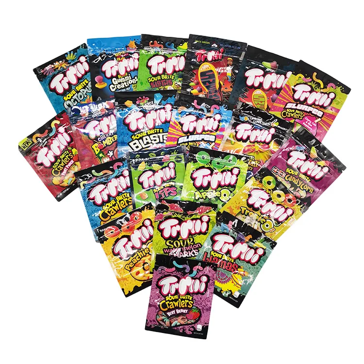 Wholesale Empty 600mg Candy Gummies Edible Mylar Bags 9x11cm Tropics Apples Cherry Bombers