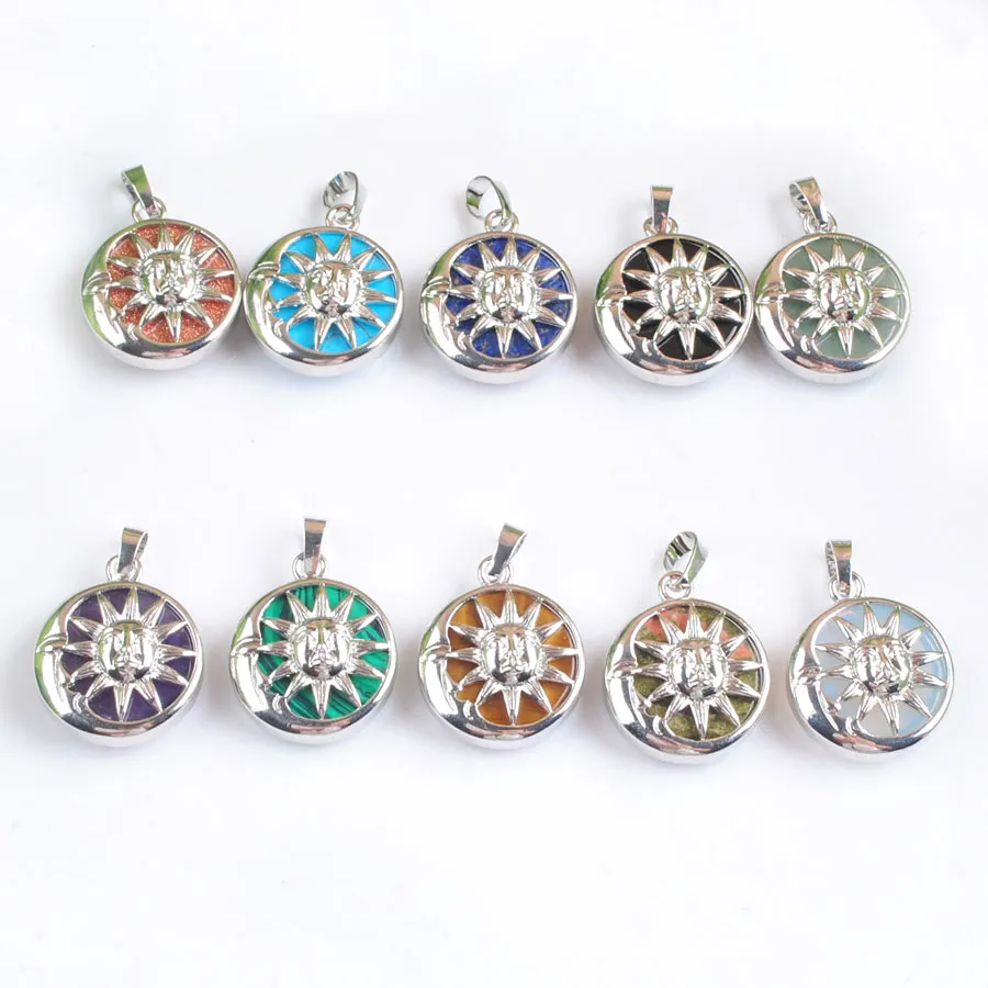 Yowost New Fashion Sun Moon Pendant Natural Amethyst Tigers Eye Rose Quartz Stones Round Choice Healing Balance Jewelry BN513