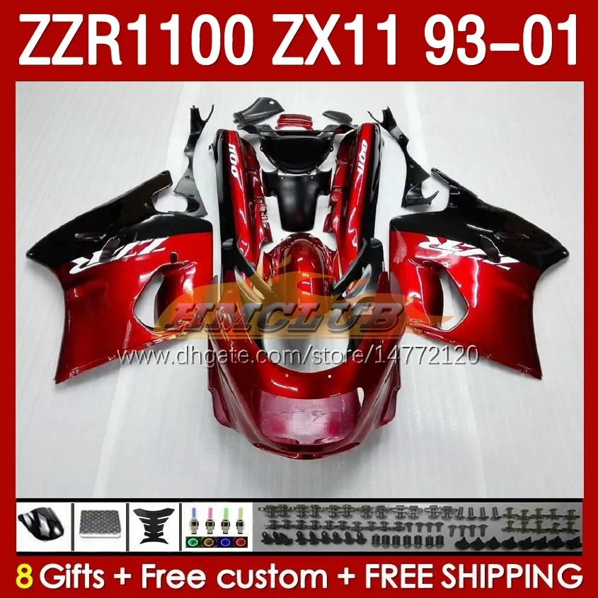 Body for Kawasaki Ninja ZX-11 R ZZR-1100 ZX-11R ZZR1100 ZX 11 R 11R ZX11 R 1993 1994 1995 2000 2001 165NO.6 ZZR 1100 CC ZX11R 93 94 95 96 97 98 99 00 01 Fairing Kit Kit czerwona perł