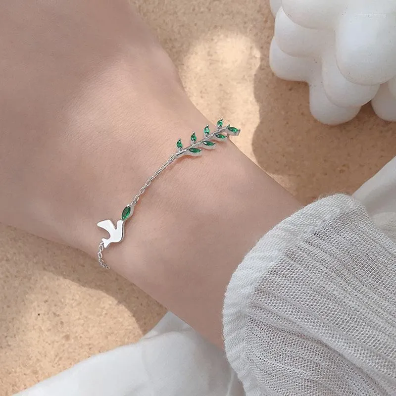 Bracelets de link 2023 Trend Crystal Leaf Bird Charm Blangle para mulheres meninas festas feitas à mão Jóias Presente SL139
