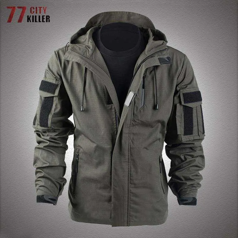 Outdoor Jackets Sweats à capuche veste tactique imperméable hommes en plein air militaire Airsoft Paintball chasse coupe-vent manteaux multi-poches vestes de Combat à capuche 0104