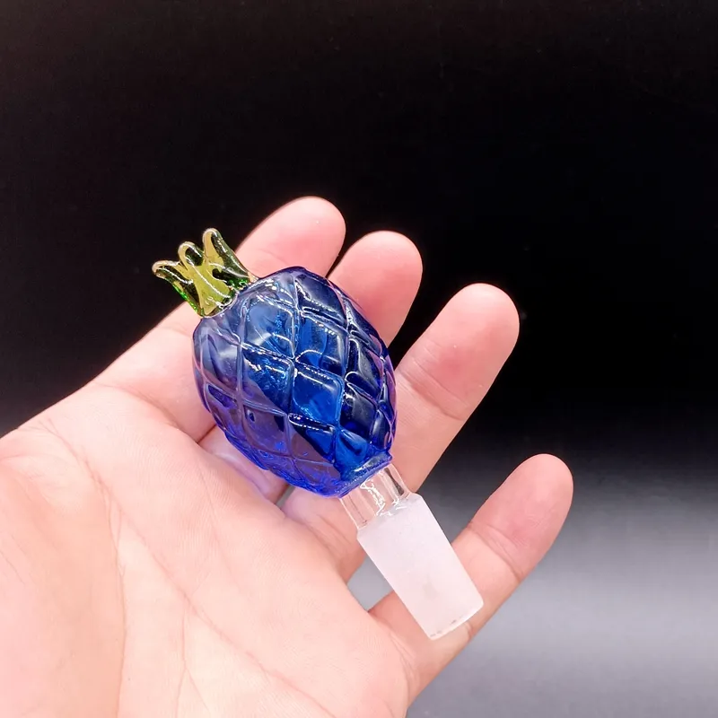 Mini Glass Bowl Male Joint Handle Hacka Gliding Blue Pineapple Shaped Bowl Piece Pipe Bowl Rökningstillbehör för vattenrör Vattenrör