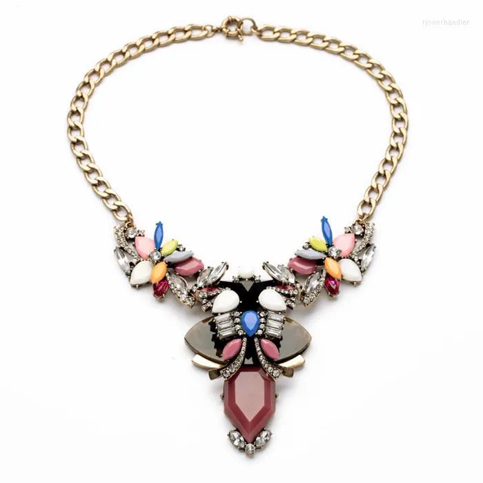 Pendant Necklaces Chic Sep Handcraft Exquisite Female Party Antique Gold Color Colorful Flower Dress Necklace