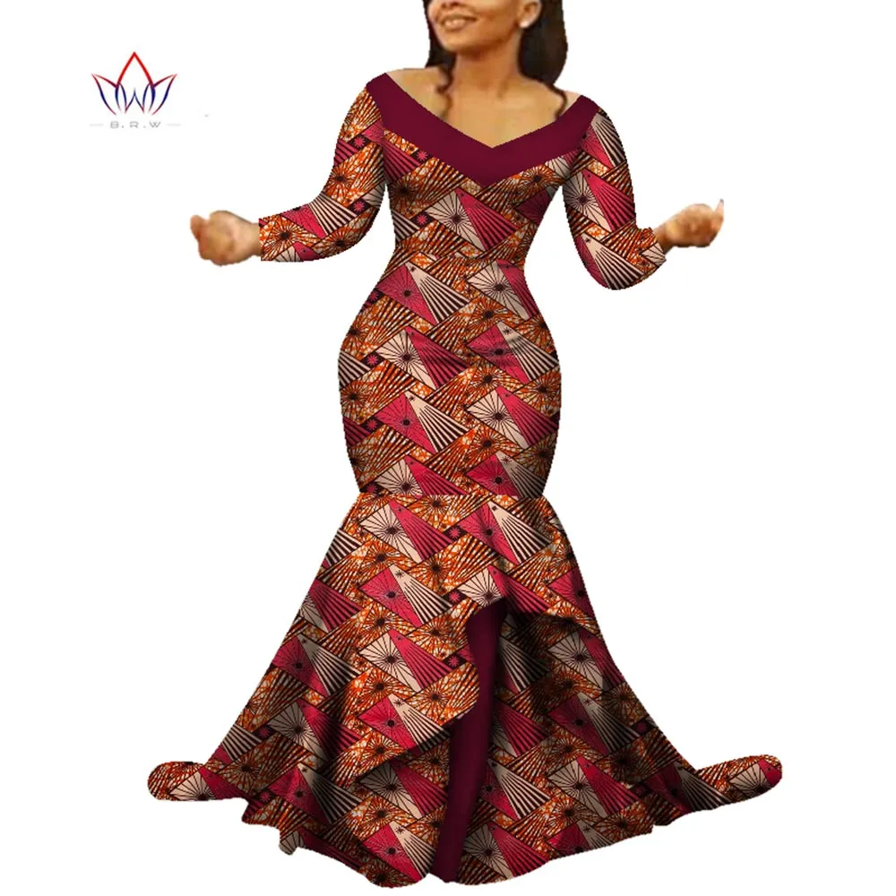 BintaRealWax Vestidos Casuais Novo Dashiki Roupas Africanas Estampadas Bazin Duplo Fishtail Vestido de Festa Vestidos Plus Size Roupas Africanas para Mulheres WY5759