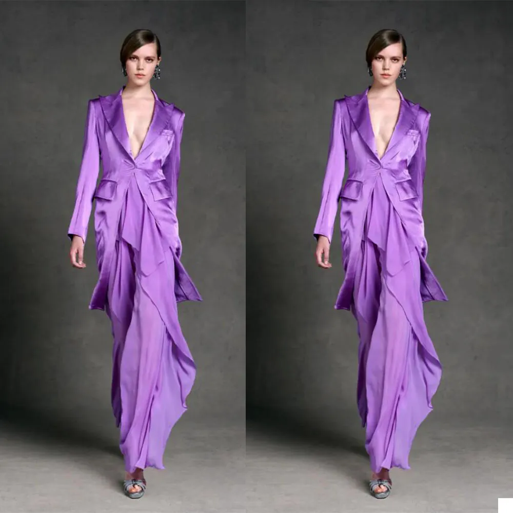 Purple Mother Of The Bride Pants Suits Women Custom Made Loose Pants Evening Party Formal Birthday Work Wear 2 Pieces