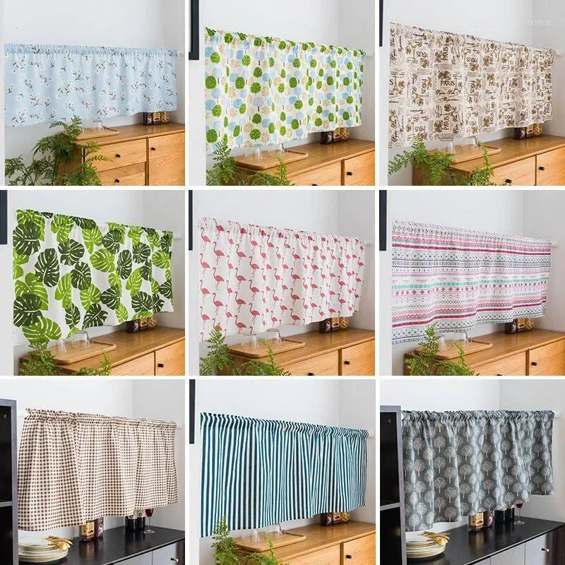 Curtain Nordic Style Cotton Linen Blend Kitchen Short Curtains Farmhouse Blackout Window Valances For Living Room Decoration