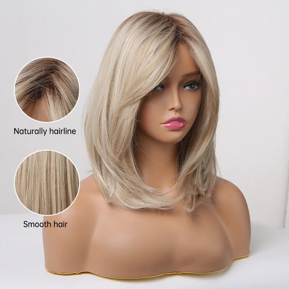 Warstwowe peruki sytyczne z grzywką proste krótkie najważniejsze atrakcje Blond Peruka do włosów dla kobiet naturalny codzienny cosplay perigsfactory Direct