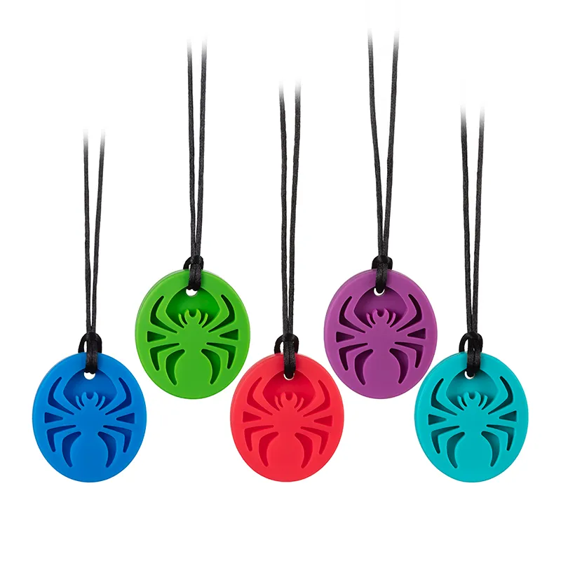 Chupetas Spider Chews Crianças Bebé Mordido Colar Mastigável Grau alimentício Silicone Brinquedos de Dentição Brinquedo Sensorial Motor Oral para Bebês