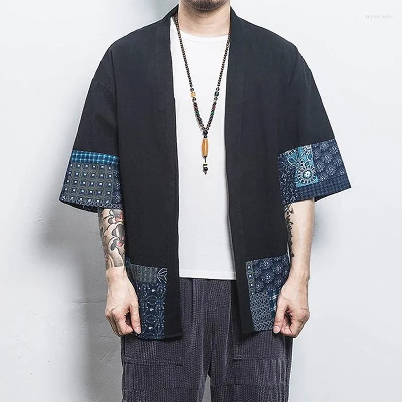 Ubranie etniczne męskie kurtki bawełniane koszulki Mężczyźni Chińskie streetwearu Kimono Płaszcz Cardigan plus rozmiar M-5xl 11006