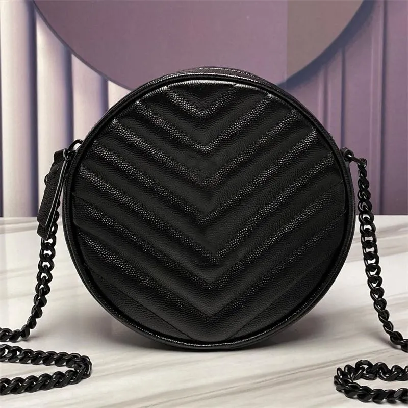 Round Camera Bag Quilted Leather Designer Chain Shoulder Handbag for Women