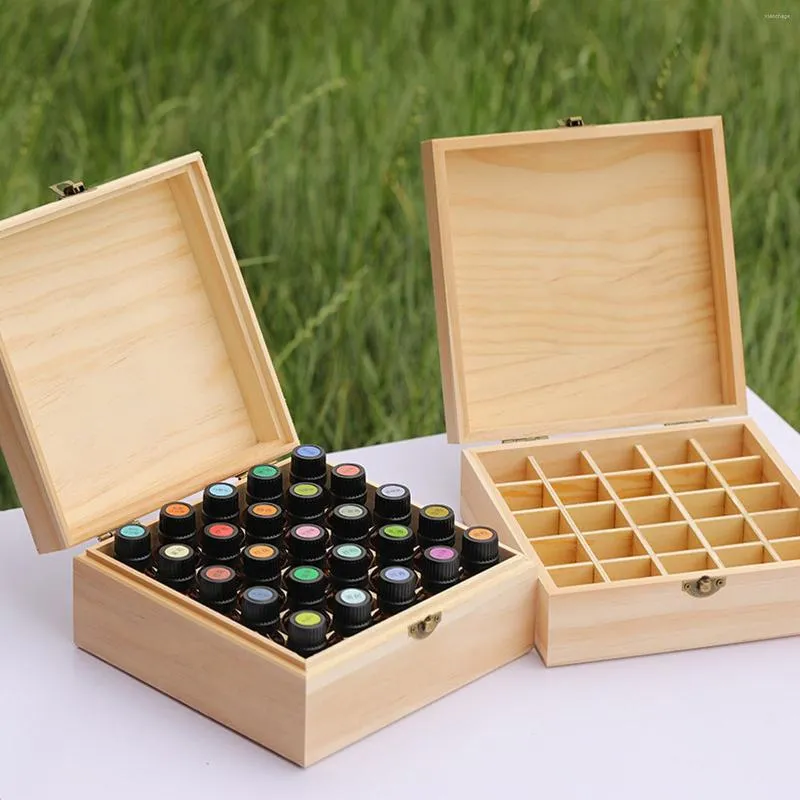 Förvaringsflaskor trä Essential Oil Box Organizer med 25 slots har 1-3 ml bärväska trä