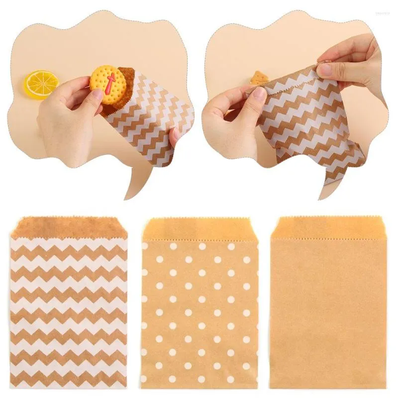 Emballage cadeau 15cm 10cm 50pcs Fournitures d'emballage de fête Wave Dot Cuisson Pochette d'emballage Sacs de biscuits Sacs de papier kraft Popcorn