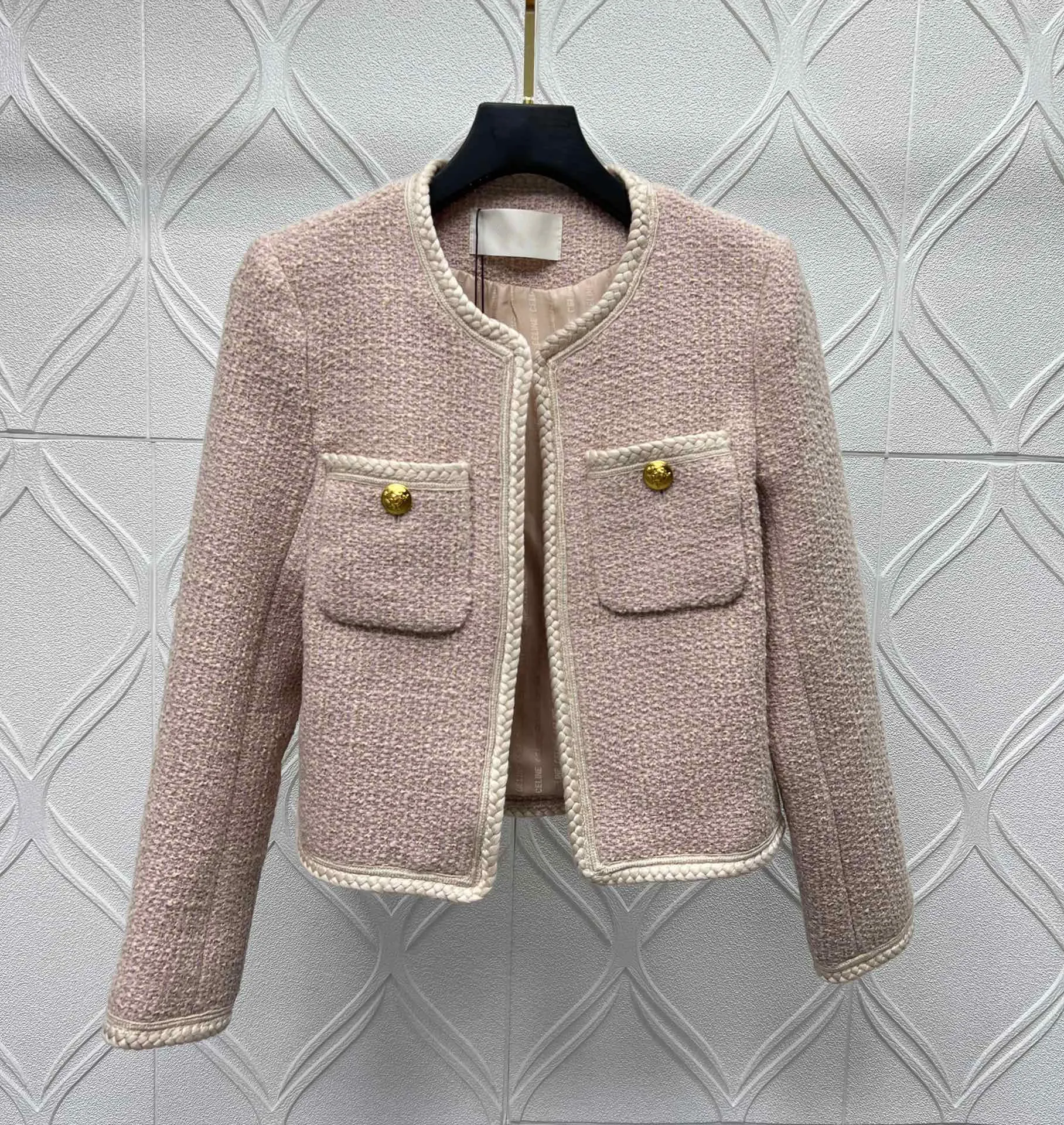 Cel Women's brand jacket 2023 New Women Autumn Winter Fashion Jacket logo top-grade Metal buckle Tweed jacket Casual Spring coat Cardigan birthday Valentine's day Gift