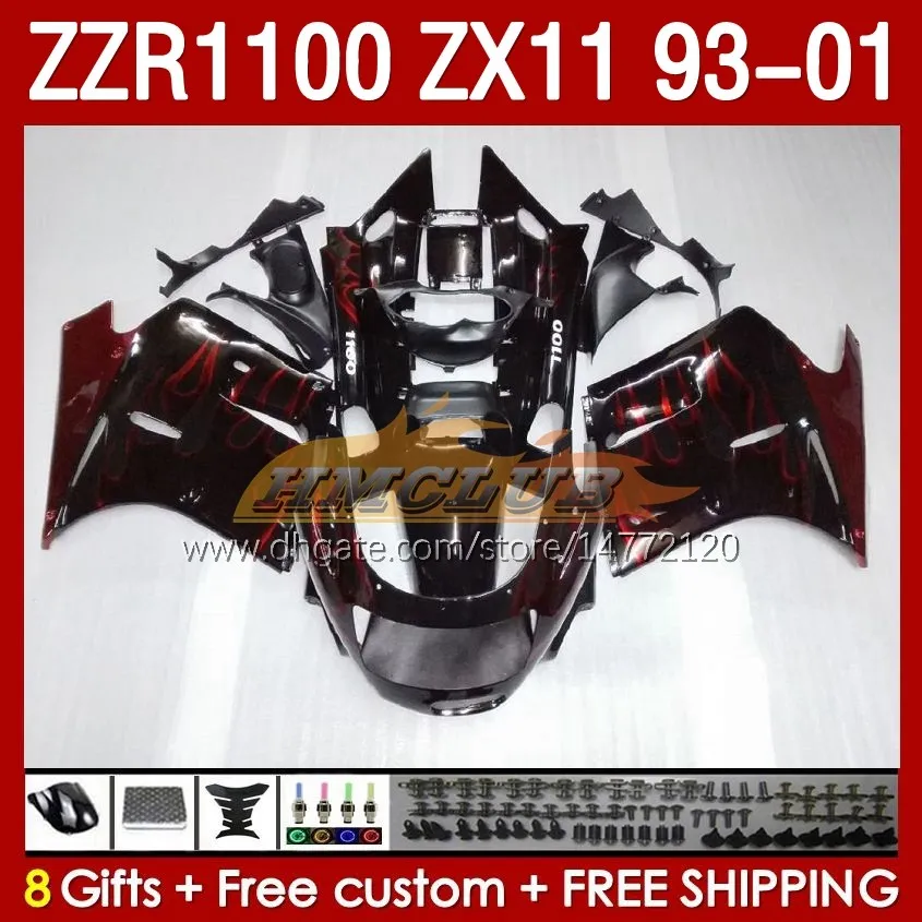 Body for Kawasaki Red Flames Ninja ZX-11 R ZZR-1100 ZX-11R ZZR1100 ZX 11 R 11R ZX11 R 1993 1994 1995 2000 2001 165 NO.3 ZZR 1100 CC ZX11R 93 94 95 96 97 98 99 00 01 Fairing Kit Kit Kit