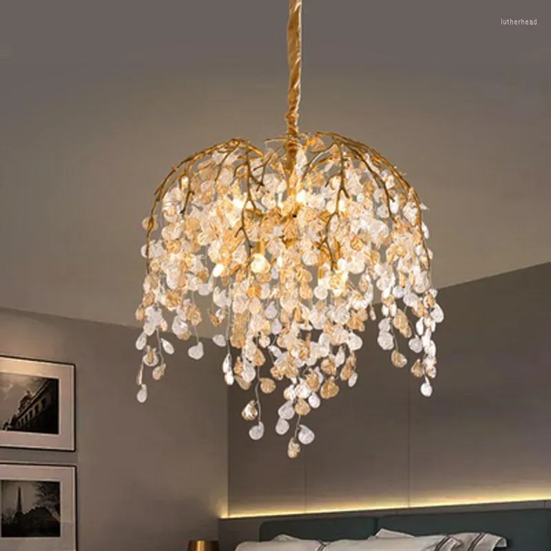 Żyrandole 2023 Light Luksus All Copper Glass Chandelier Restaurant Wiselant Creative Villa Designer Art High-end Lampy