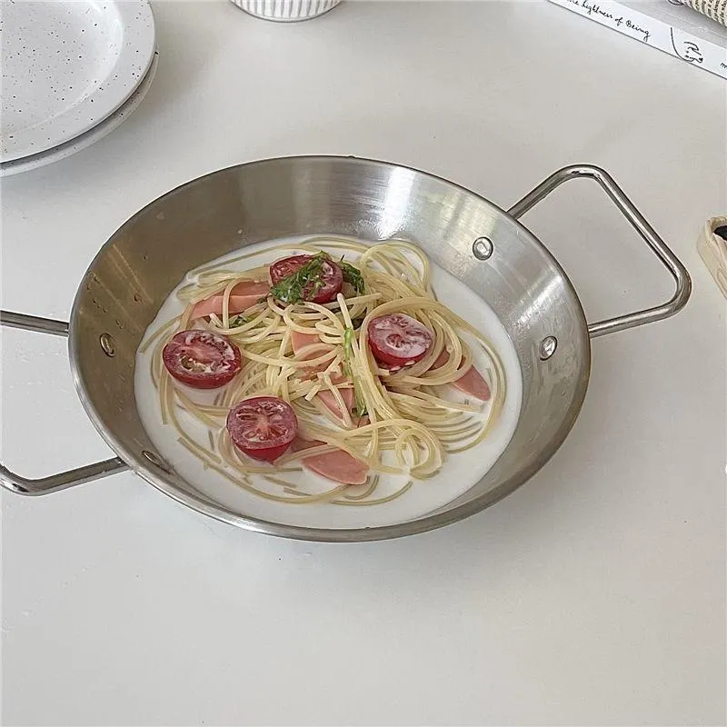 Plates Cutelife Ins Round Stainless Steel Silver Dinner Dinnerware Dessert Cake Plate Kitchen Pizza Serving Dishes