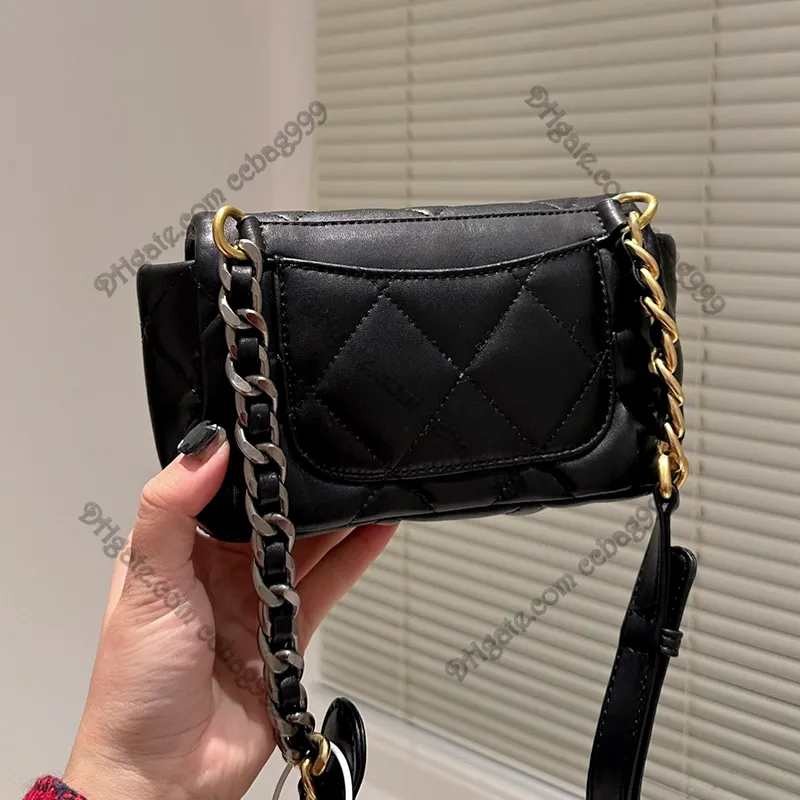 Designer Handbags Black Leather Chain Fanny Pack Vintage Quilted