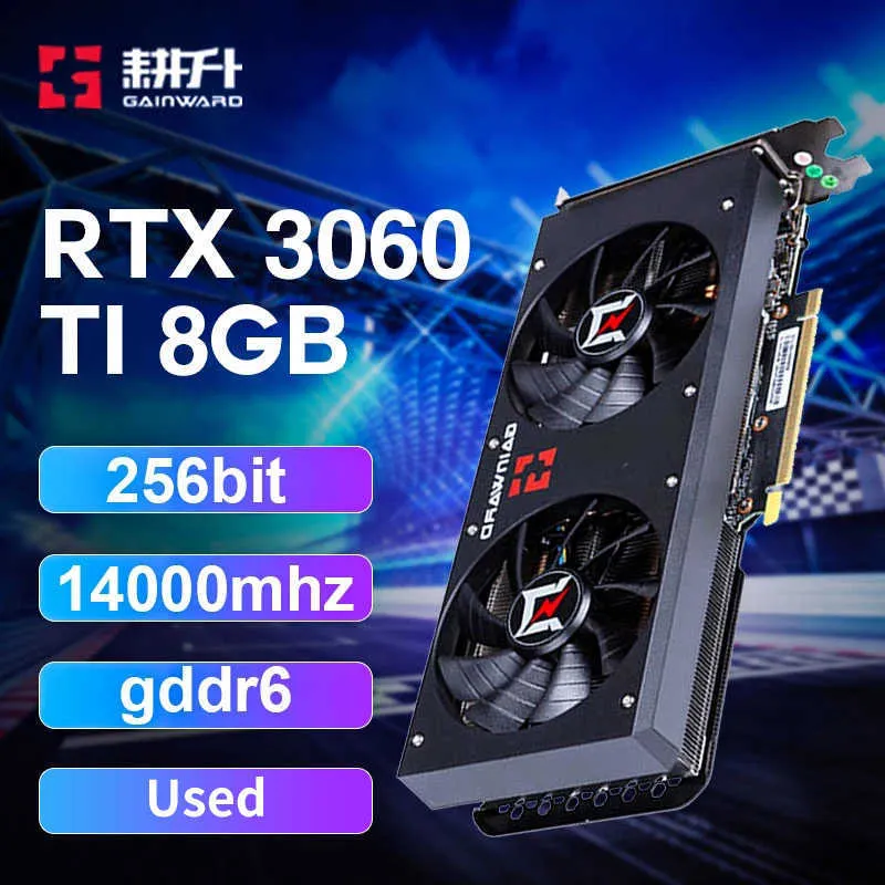 Используется Gainward RTX 3060 TI 8GB 256BIT 14000 МГц NVIDIA GPU GPU GAMING CARM Компьютерная видеокарта Компьютерная видеокарта для настольного компьютера