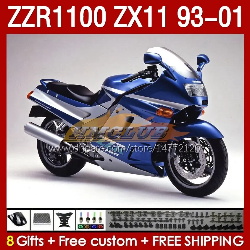 Body For KAWASAKI NINJA ZX-11 R ZZR-1100 ZX-11R ZZR1100 ZX 11 R 11R ZX11 R 1993 1994 1995 2000 2001 165No.147 blue silvery ZZR 1100 CC ZX11R 93 94 95 96 97 98 99 00 01 Fairing Kit