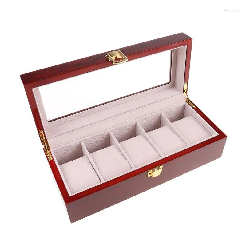 Watch Boxes 5 Slots Display Wood Storage For CASE With Lock Organiser