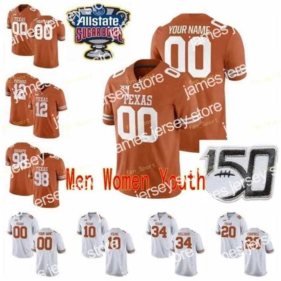 American College Football Wear Thr NCAA College-Trikots Texas Longhorns 34 Ricky Williams 40 Ayodele Adeoye 46 Joseph Ossai 46 Malik Jefferson Custom Football Stitc