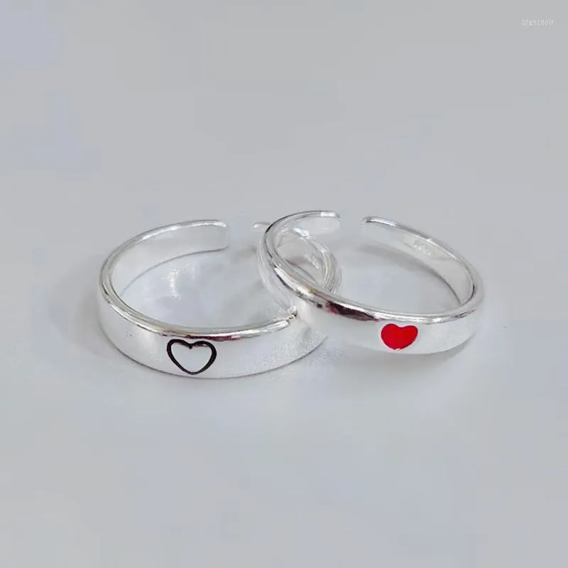 Anillos de boda 2 unids Amor Corazón Pareja Abierto para Mujeres Hombres Amante Negro Color Plata Compromiso Regalo de San Valentín 2023 Tendencia